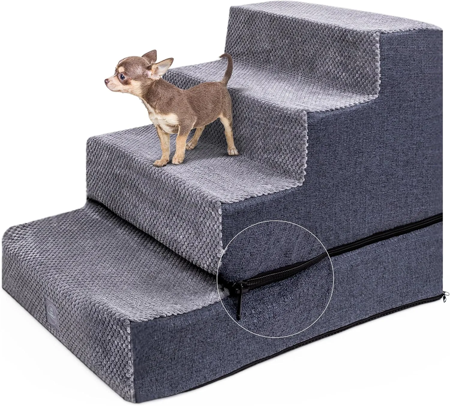 Dog Stairs for Small Dogs 17" H, Convertible 4 to 3 Steps Dog Steps for Bed and Couch, Small Dogs and Cats Bed, Pet Ramp for Bed, Washable Cover, Non-Slip, Grey