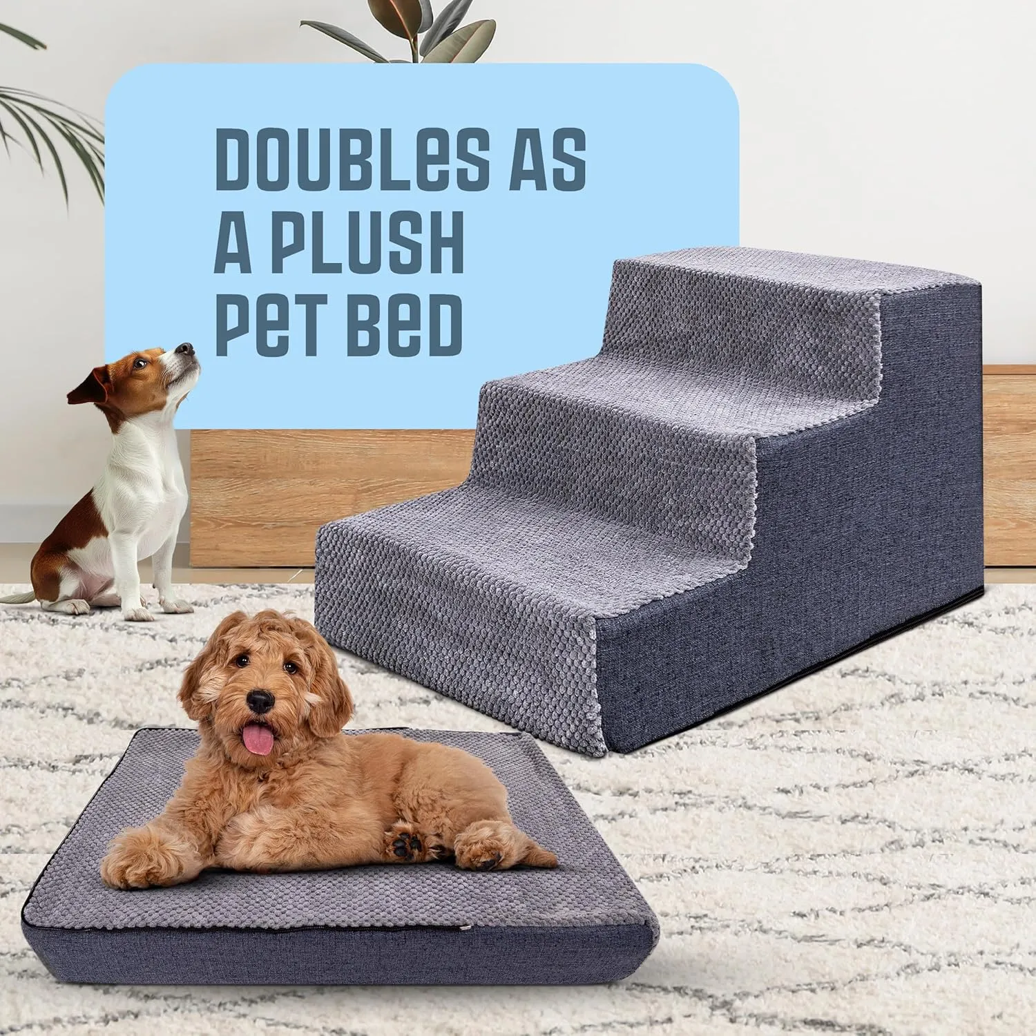Dog Stairs for Small Dogs 17" H, Convertible 4 to 3 Steps Dog Steps for Bed and Couch, Small Dogs and Cats Bed, Pet Ramp for Bed, Washable Cover, Non-Slip, Grey