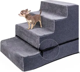 Dog Stairs for Small Dogs 17" H, Convertible 4 to 3 Steps Dog Steps for Bed and Couch, Small Dogs and Cats Bed, Pet Ramp for Bed, Washable Cover, Non-Slip, Grey