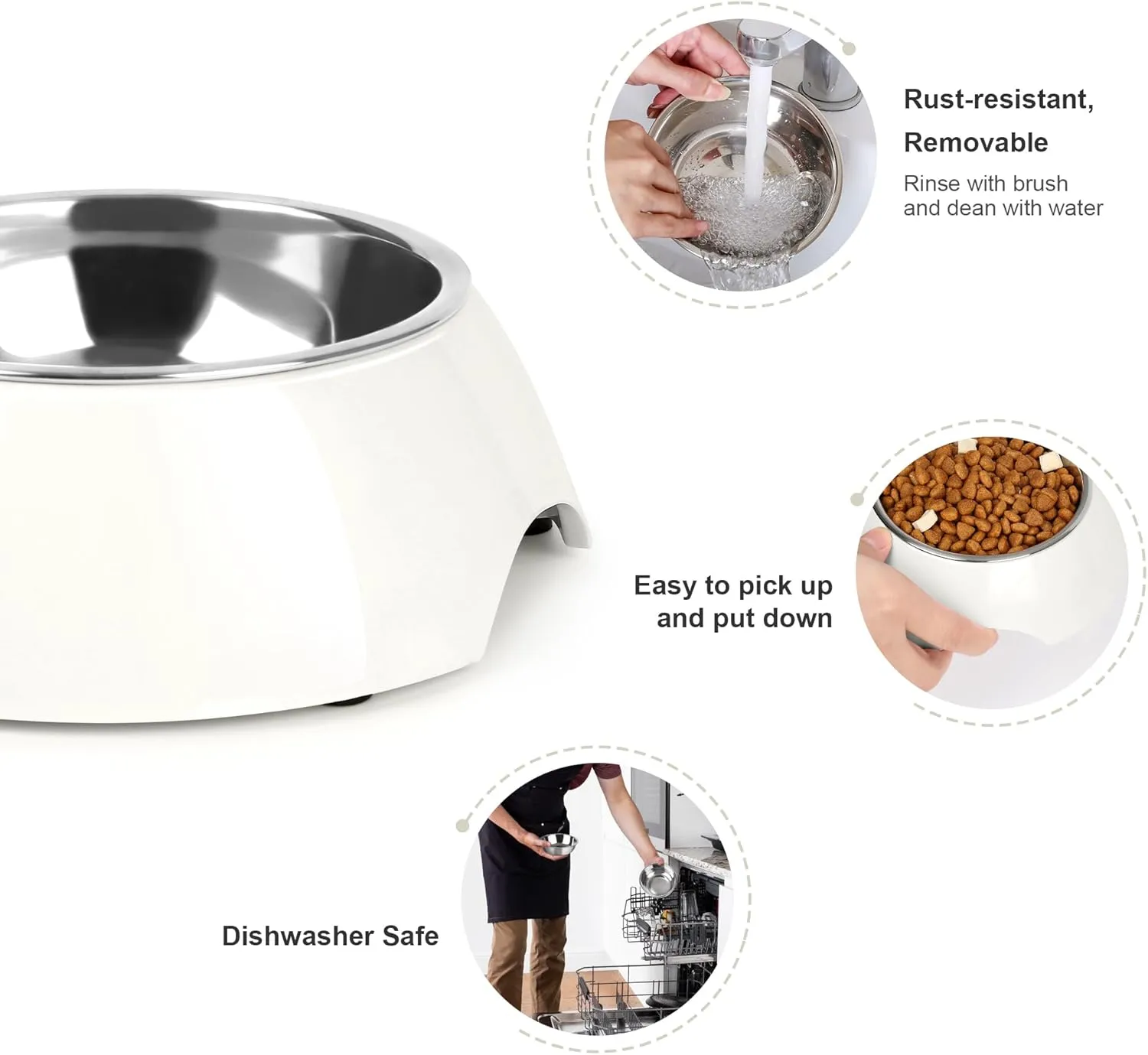 Double Dog Bowls Set  Non-Slip Pet Food & Water Dishes with Resin Stand, Includes Small (6.9 oz) & Medium (13.9 oz) Bowls  Ideal for Puppies, Cats, and Medium Dogs  White
