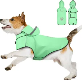 DQGHQME Dog Raincoat, Medium Dogs, Green, Waterproof, Reflective, Polyester, All Seasons, Machine Wash, Medium Breeds