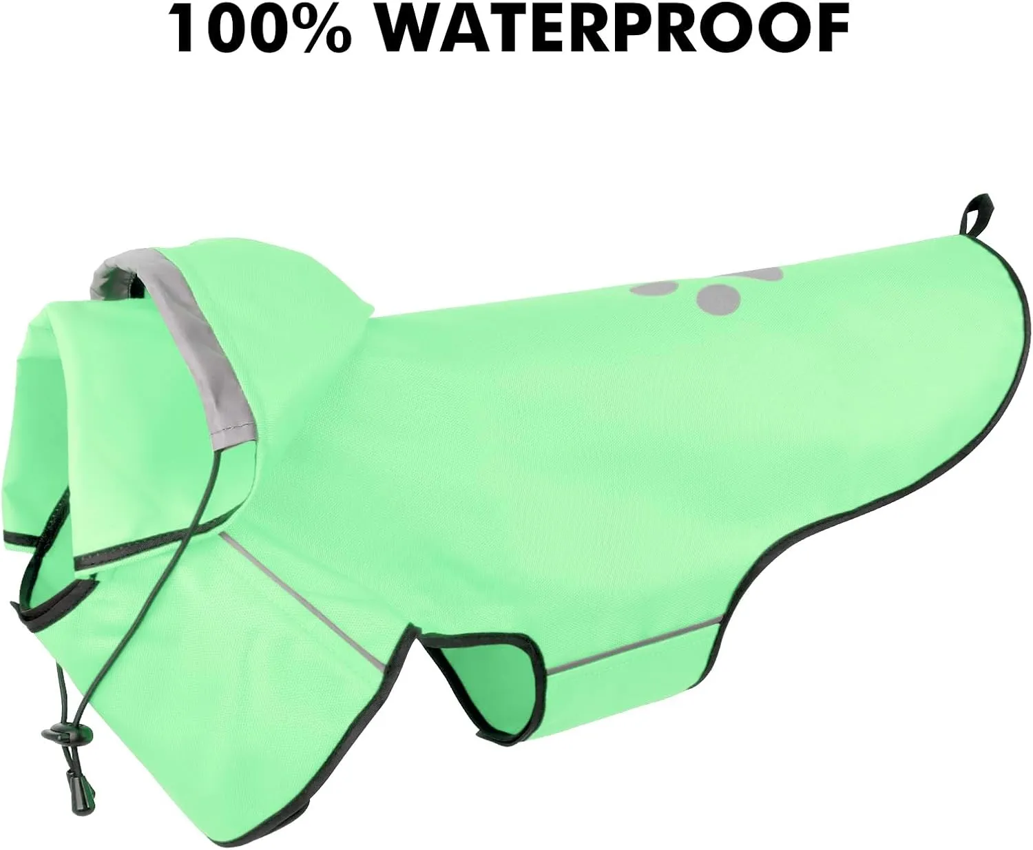 DQGHQME Dog Raincoat, Medium Dogs, Green, Waterproof, Reflective, Polyester, All Seasons, Machine Wash, Medium Breeds