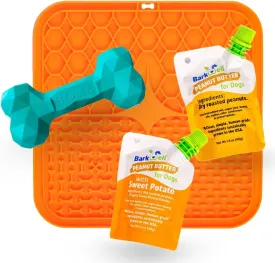 Durable Dog Chew Toy, Lick mat for Dog Treats and Peanut Butter Squeeze Pouches, Small Dog All Natural Rubber Dog Bone. (Aqua, Small Dog)
