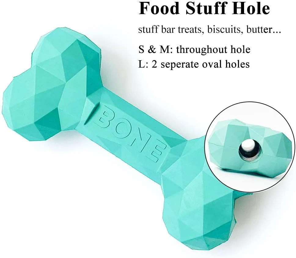 Durable Dog Chew Toy, Lick mat for Dog Treats and Peanut Butter Squeeze Pouches, Small Dog All Natural Rubber Dog Bone. (Aqua, Small Dog)