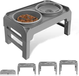 Elevated Dog Bowls, Slow Feeder & No Spill Water Bowl Stand, Raised Food Bowls with 4 Adjustable Heights for Small Medium Large Dogs