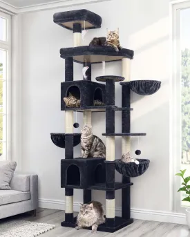 Extra Large Cat Tree Tower, 82in Tall Heavy Duty Cat Tree for Indoor Cats Large Adult Big Cat Tower with 8 Scratching Posts, 2 Cat Condos, 2 Padded Perches, 3 Hanging Baskets, S82, Dark Gray