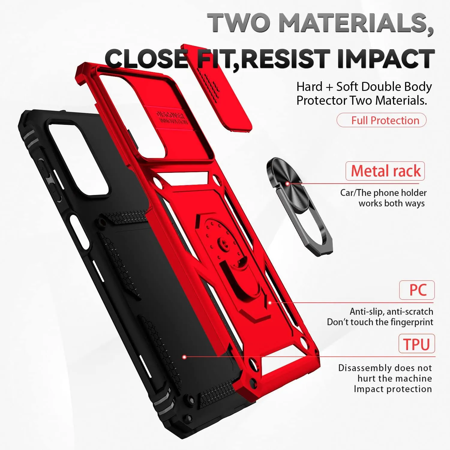 for A23 5G Case,with Screen Protectors and Camera Cover,[Military Grade] 16ft.Drop Tested Cover with Magnetic Kickstand Protective Case for Galaxy A23 5G, Red