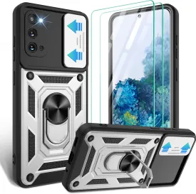 Gritup for Samsung Galaxy-S20 Case with Slide Camera Cover & [HD Screen Protector2],360Rotation Ring Kickstand [Military Grade] Case,Silver