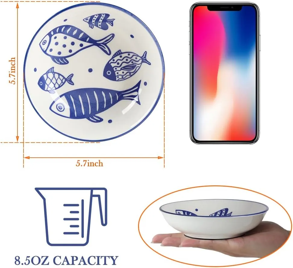 HAPPY KIT 2Pcs Wide Shallow Cat Bowls,8.5oz Colorful Plate Set with Non-Slip Mat,5.7 inch Indoor Ceramic Cats Dish/Dishes Relief of Whisker Fatigue - Microwave and Dishwasher Safe