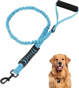 Heavy Duty Bungee Dog Leash with Shock Absorbing & Reflective Stitching - Adjustable 4-6FT Tactical Training Leash for Strong Pullers, Dual Padded Handles for Medium/Large DogsBlue