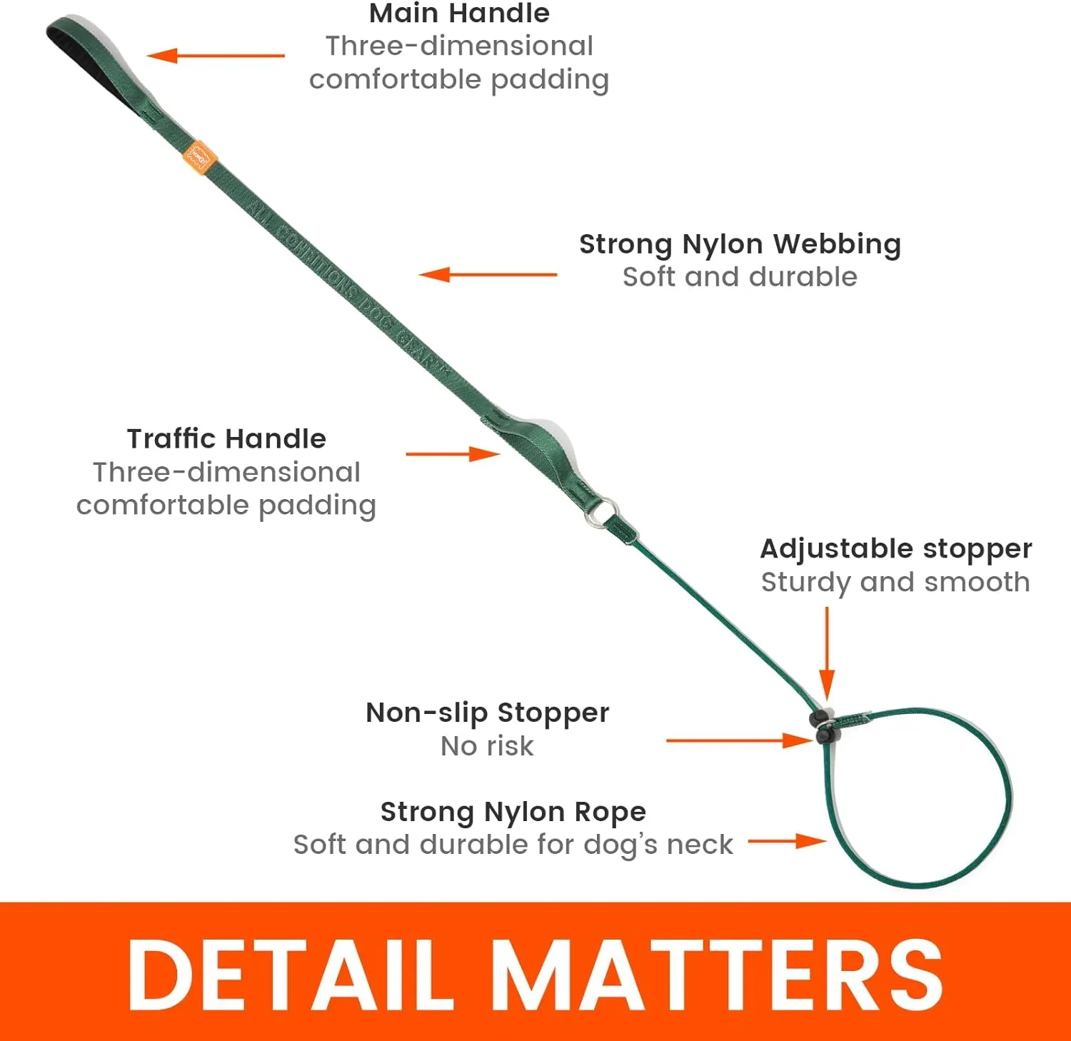 Howgo Dog Slip Lead Dog Leash, Training Lead, No-Pull Slip Leash and Collar, Heavy Duty & Durable Nylon, Padded Handle, for All Breeds (MintGreen, 5FT)