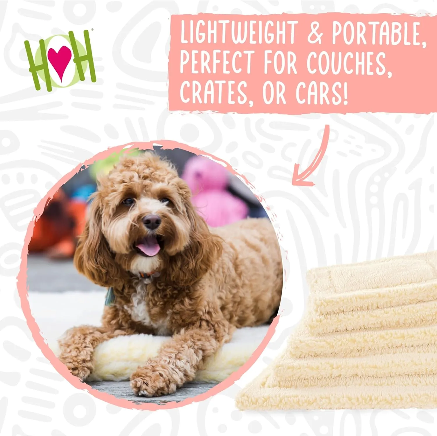 HuggleHounds XS Wool Fleece Dog Bed - Extra Durable, Machine Washable, Hypoallergenic, 20"L x 24"W x 1.5"Th
