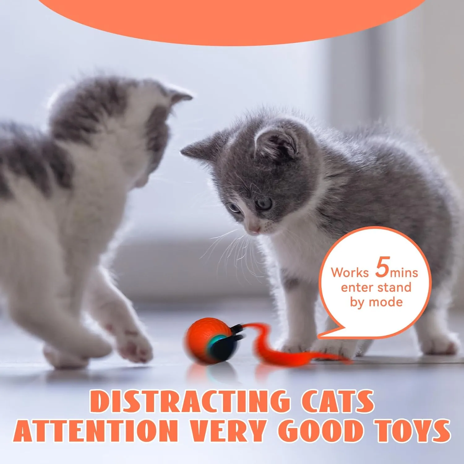 Interactive Cat Toys for Indoor Cats - Moving Cat Ball with Tail - Automatic Cat/Kitten Toys for Bored Indoor Adult Cats - Motion Activated - Can Play On Any Floor (Orange)