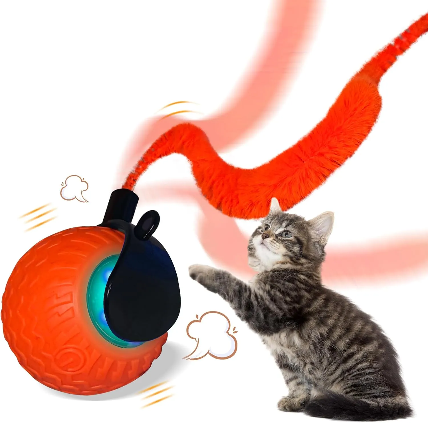 Interactive Cat Toys for Indoor Cats - Moving Cat Ball with Tail - Automatic Cat/Kitten Toys for Bored Indoor Adult Cats - Motion Activated - Can Play On Any Floor (Orange)