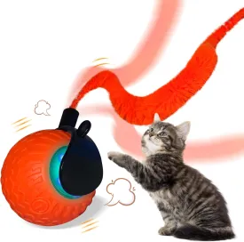 Interactive Cat Toys for Indoor Cats - Moving Cat Ball with Tail - Automatic Cat/Kitten Toys for Bored Indoor Adult Cats - Motion Activated - Can Play On Any Floor (Orange)