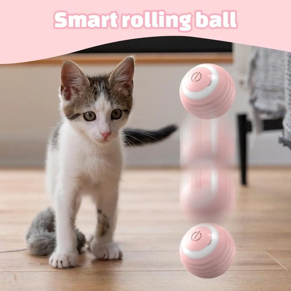 Interactive Dog Toys - Automatic Rolling Ball Toy with LED Flash, USB Rechargeable (2pcs Pink)