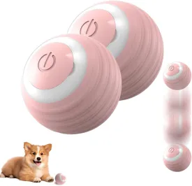 Interactive Dog Toys - Automatic Rolling Ball Toy with LED Flash, USB Rechargeable (2pcs Pink)