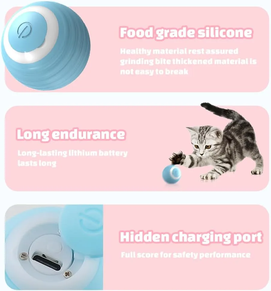Interactive Dog Toys - Automatic Rolling Ball Toy with LED Flash, USB Rechargeable (2pcs Pink)