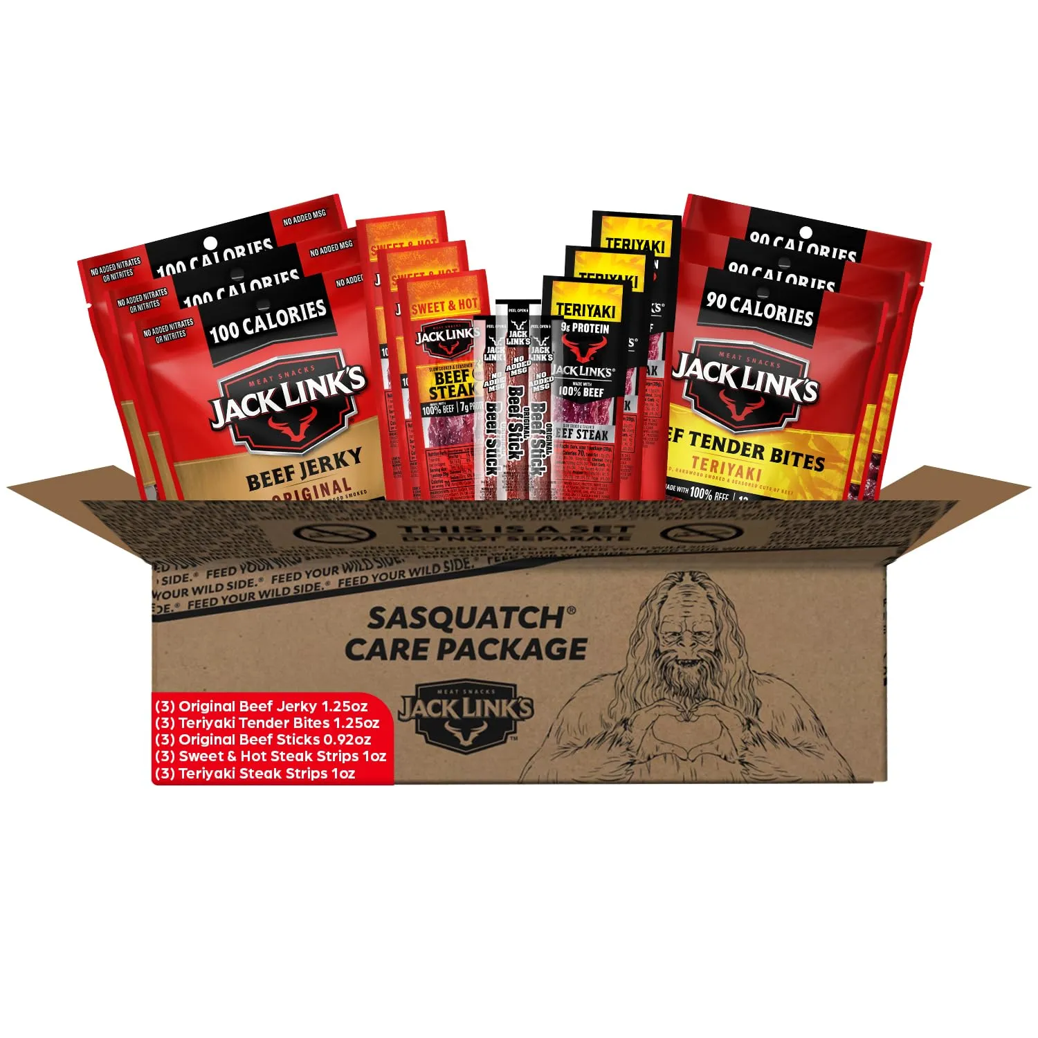 Jack Link's Beef Jerky Gift Basket Variety Pack - Perfect Valentines Day Gifts for Men, Includes Jerky, Meat Sticks, and Beef Steaks, Great Hunting Trip Snacks, 15-Piece Assorted Meat Snack Pack