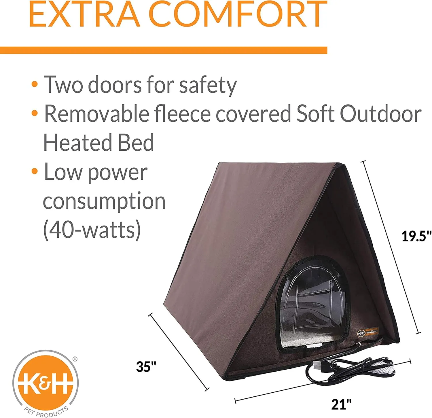 K&H Pet Products Multi-Kitty A-Frame Heated Cat House, Kitty Outdoor Insulated Shelter, Chocolate 35 X 20.5 X 20 Inches