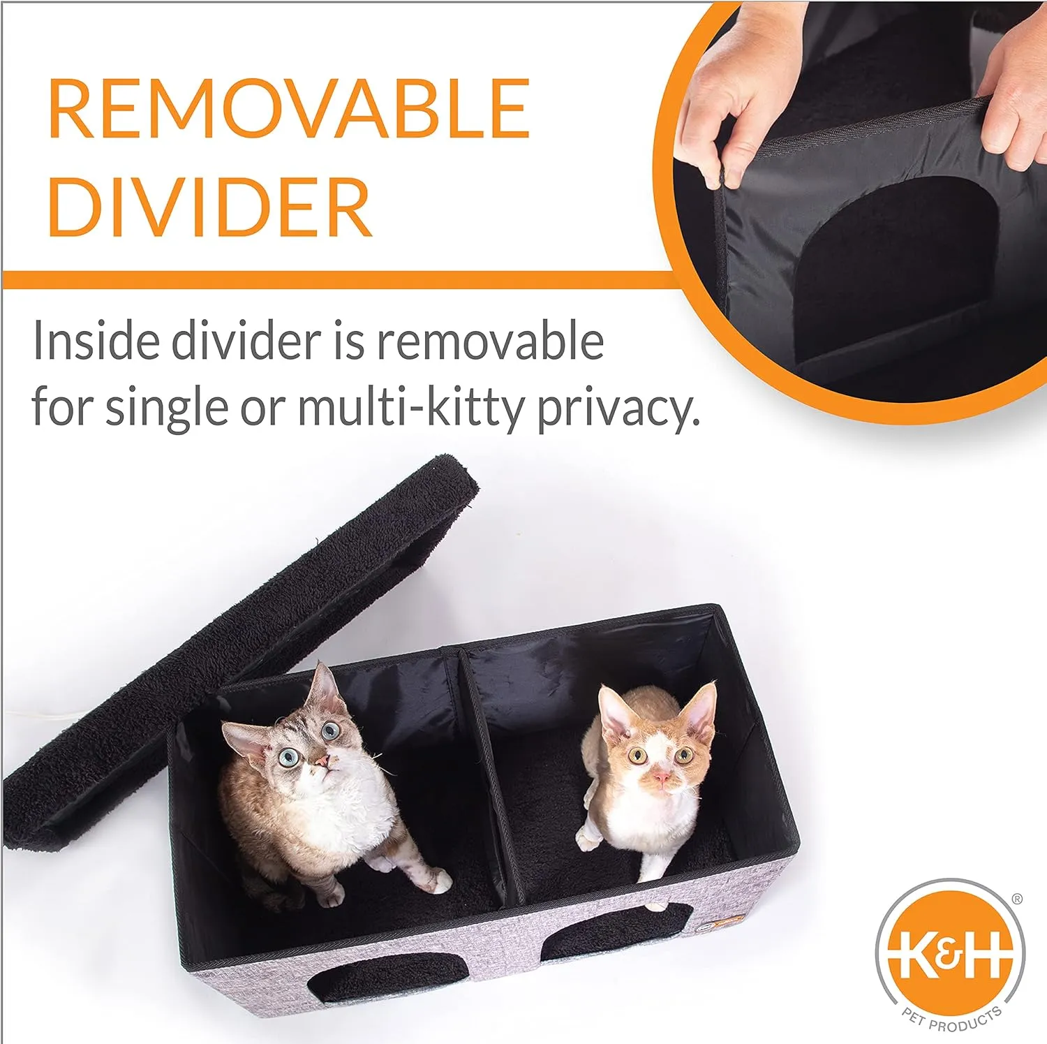 K&H Pet Products Thermo-Kitty Duplex Indoor Heated Cat House, Large Cat Cave for Pet Heated Cat House, Foldable Cat Hideaway Classy Navy 12 X 24 X 12