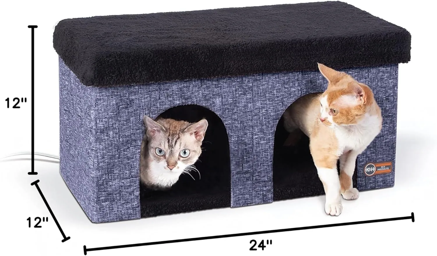 K&H Pet Products Thermo-Kitty Duplex Indoor Heated Cat House, Large Cat Cave for Pet Heated Cat House, Foldable Cat Hideaway Classy Navy 12 X 24 X 12