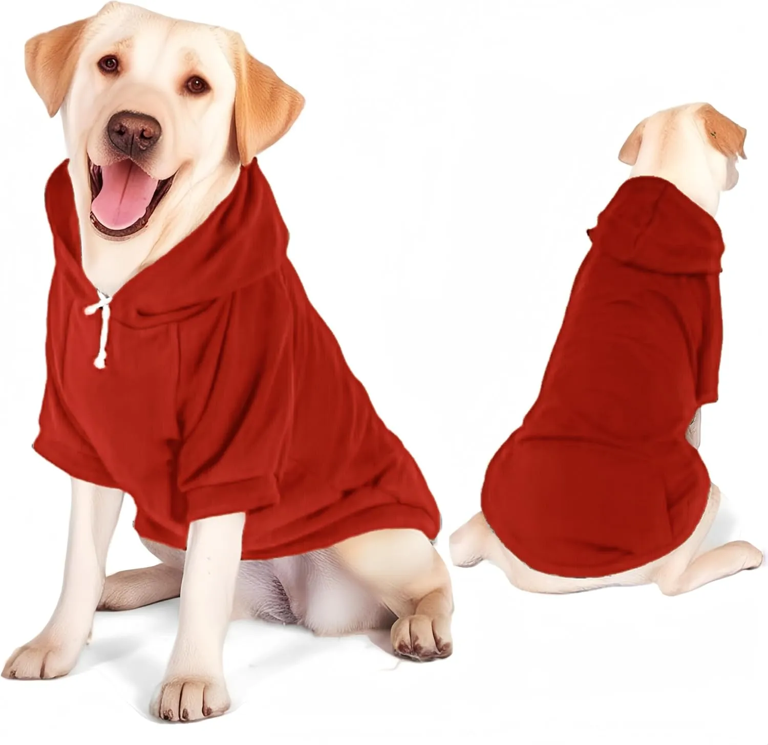 Large Dog Hoodie Sweater with Leash Hole and Pocket, Fleece Lined Hooded Large Dog Sweatshirt, Soft Warm Winter Clothes for Medium Large Dogs & Cats (Red Dog Hoodie, XL)