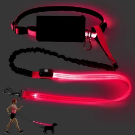 LED Hands Free Dog Leash, Waist Leash for Dog Walking, Retractable Bungee Light Up Dog Leash, LED Handless Dog Running Leash, Reflective Running Leash for Jogging Training Hiking (Pink)