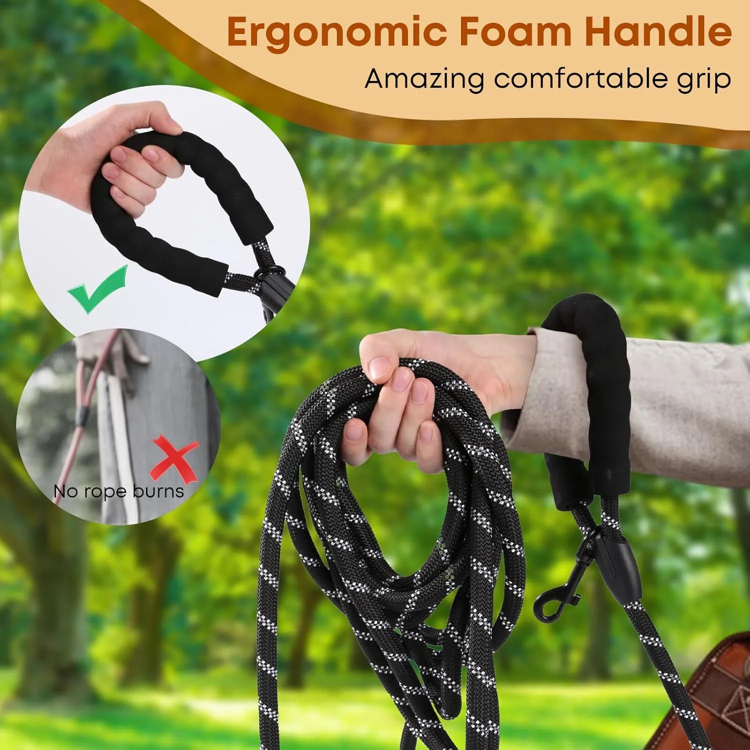 Long Dog Leash for Dog Training 16FT/30FT/50FT/100FT, Reflective Dog Leash with Lockable Hook, Heavy Duty Dog Lead Tie Out Rope for Large Medium Small Dogs Outside Walking, Playing, Camping, or Yard