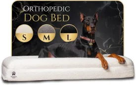 Luxury Boucle Fabric Orthopedic Dog Bed with Memory Foam | Breathable Comfort and Washable Dog Couch Bed with Waterproof Liner & Cover | Sofa Beds for Medium Dogs - Bone 37"x30"x7.7"