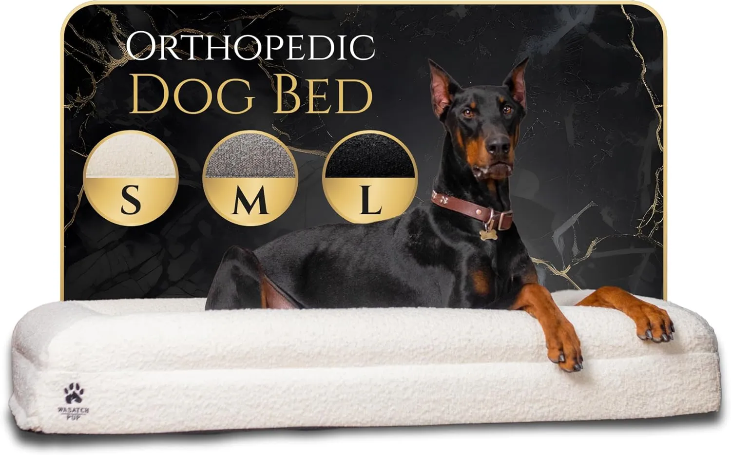 Luxury Boucle Fabric Orthopedic Dog Bed with Memory Foam | Breathable Comfort and Washable Dog Couch Bed with Waterproof Liner & Cover | Sofa Beds for Medium Dogs - Bone 37"x30"x7.7"