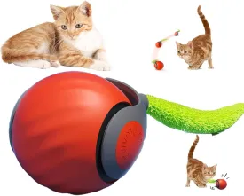 Moving Cat Toy Ball 2.0 with Feather Tail, New Rechargeable Interactive Toys for Indoor Cats, Automatic Rolling Ball,Motion Activate Cat Toys for Indoor Cats Chase Exercise (Orange)