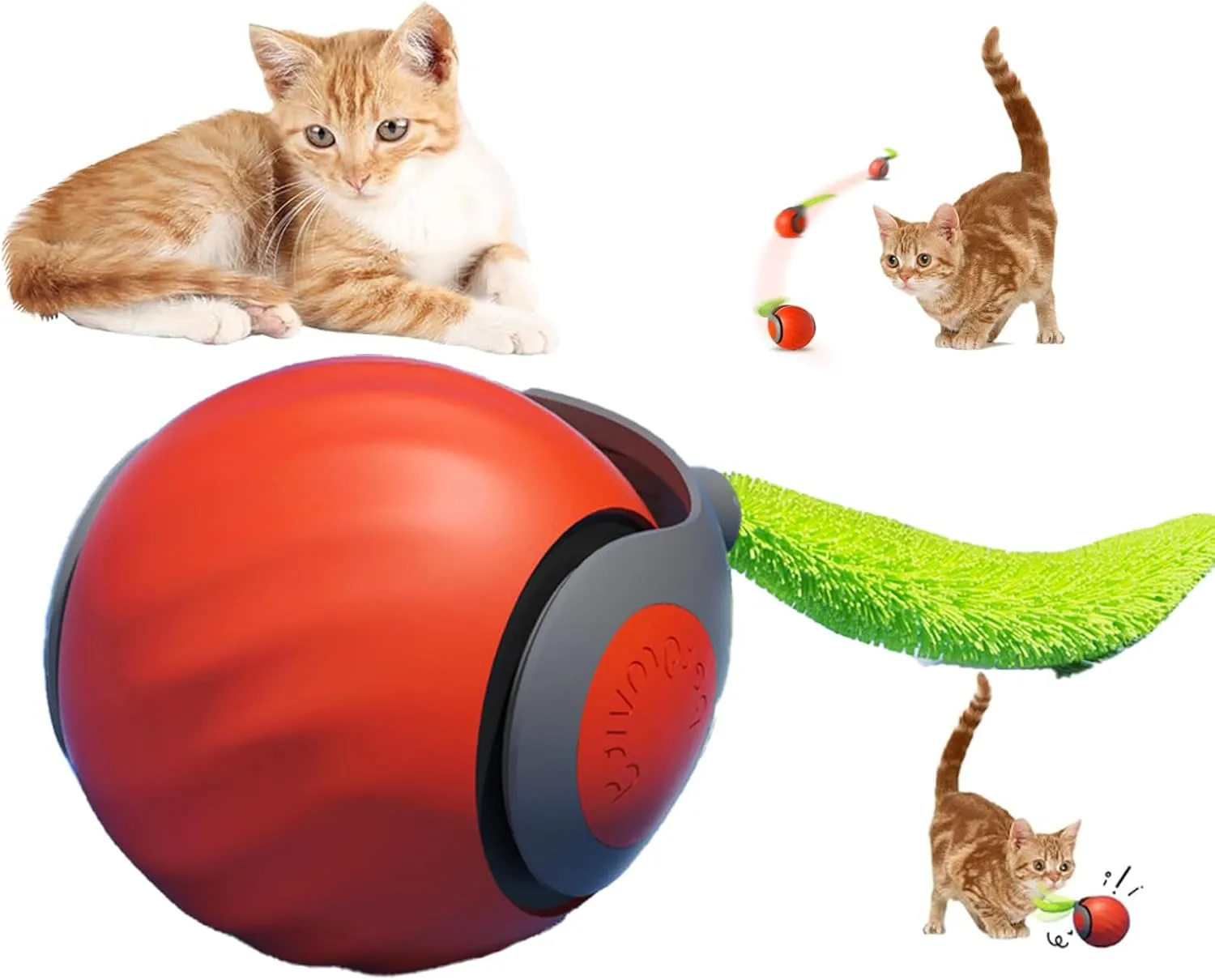 Moving Cat Toy Ball 2.0 with Feather Tail, New Rechargeable Interactive Toys for Indoor Cats, Automatic Rolling Ball,Motion Activate Cat Toys for Indoor Cats Chase Exercise (Orange)