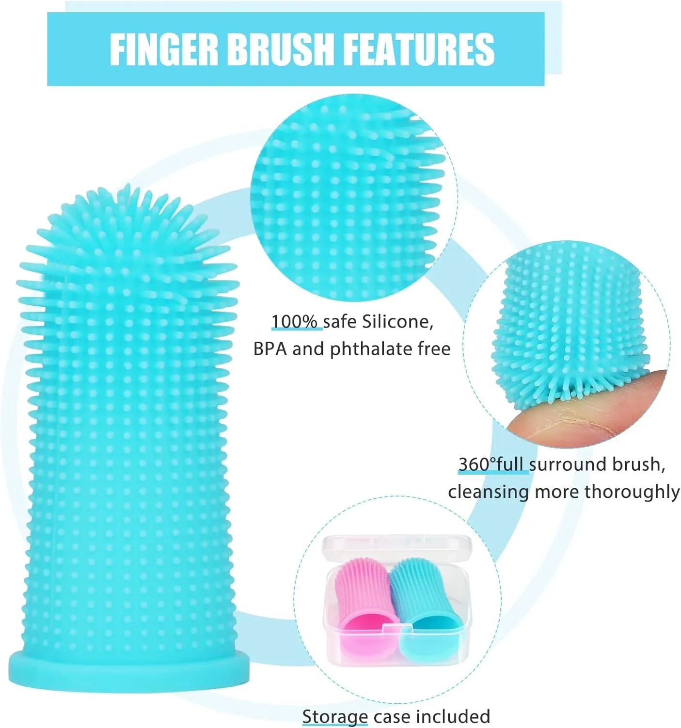 NEW Dog Toothbrush, [4 Pack] Hogrzinne 360º Dog Cat Finger Toothbrush Kit, Ergonomic Design, BPA Free, Full Surround Silicone Bristles for Easy Teeth Cleaning, Dental Care for Puppies, Cats