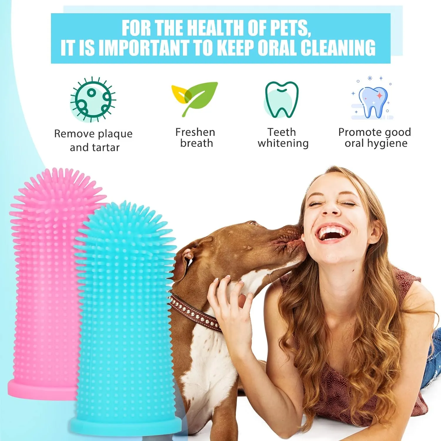 NEW Dog Toothbrush, [4 Pack] Hogrzinne 360º Dog Cat Finger Toothbrush Kit, Ergonomic Design, BPA Free, Full Surround Silicone Bristles for Easy Teeth Cleaning, Dental Care for Puppies, Cats
