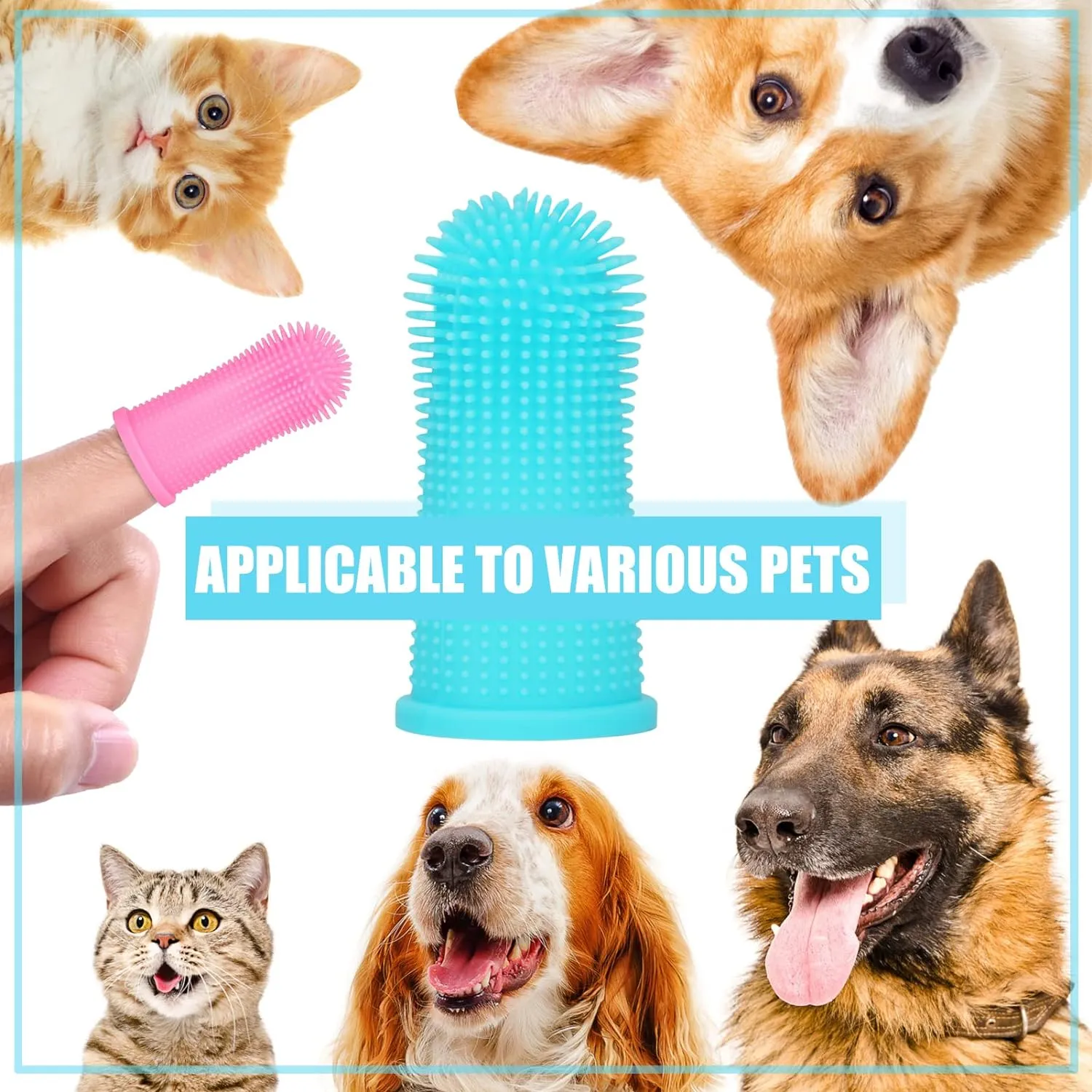 NEW Dog Toothbrush, [4 Pack] Hogrzinne 360º Dog Cat Finger Toothbrush Kit, Ergonomic Design, BPA Free, Full Surround Silicone Bristles for Easy Teeth Cleaning, Dental Care for Puppies, Cats
