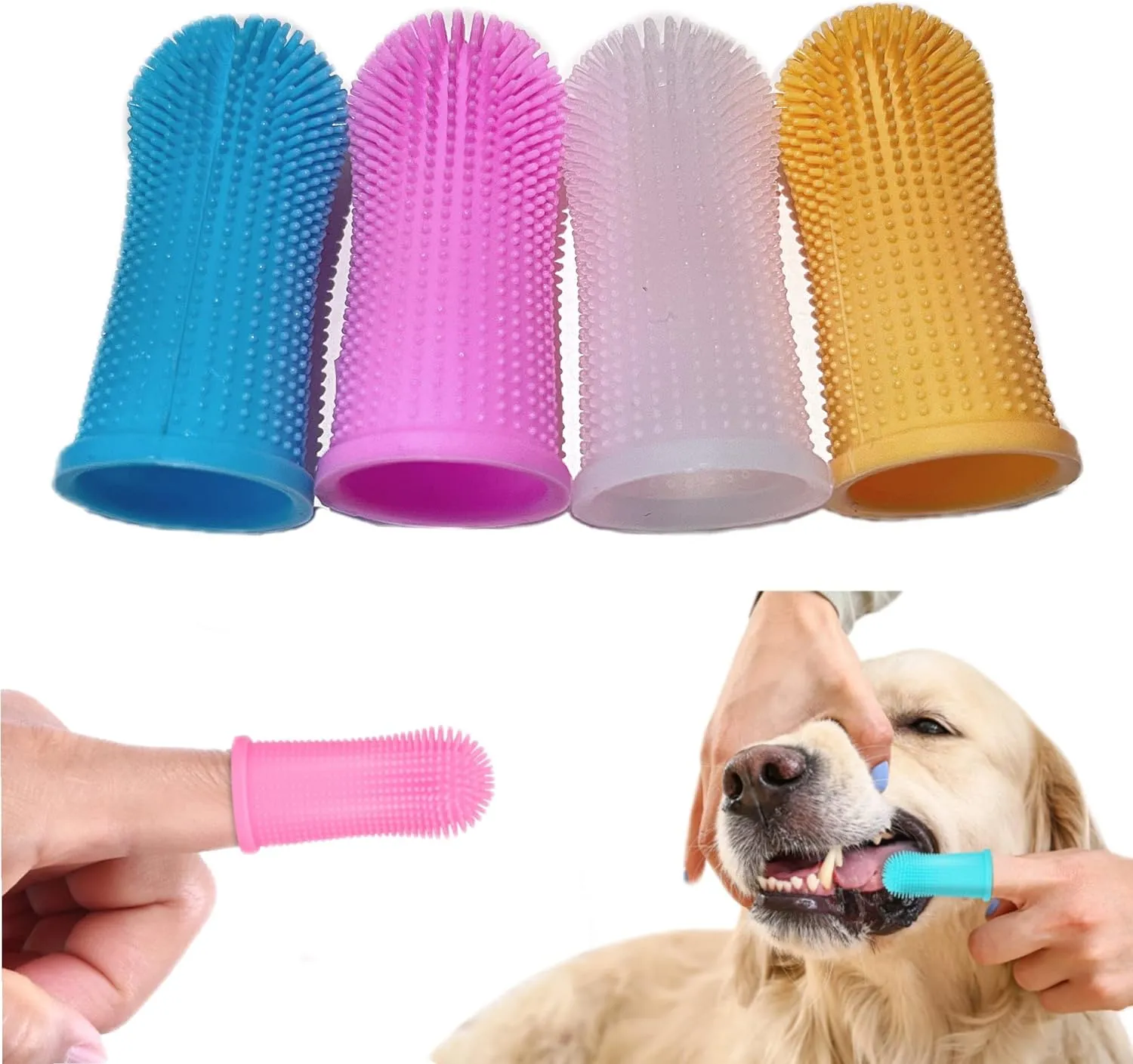 NEW Dog Toothbrush, [4 Pack] Hogrzinne 360º Dog Cat Finger Toothbrush Kit, Ergonomic Design, BPA Free, Full Surround Silicone Bristles for Easy Teeth Cleaning, Dental Care for Puppies, Cats