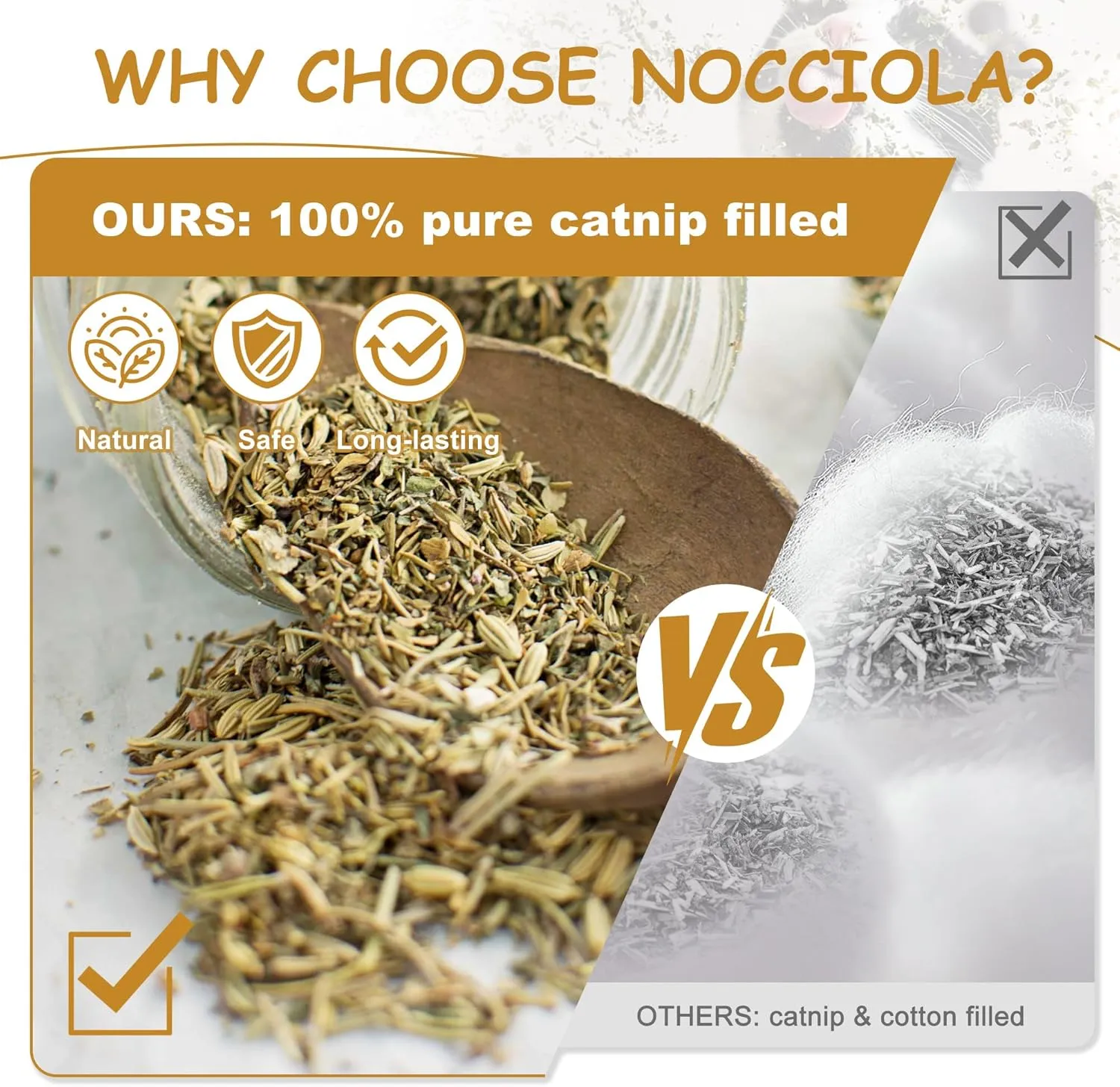 Nocciola 3 Pack Funny Catnip Toys for Cats, 100% North American Organic Catnip Filled, Kittens Teething Chew & Kicker Toys, Interactive Stress Relief Cat Toys for Indoor Cats, White