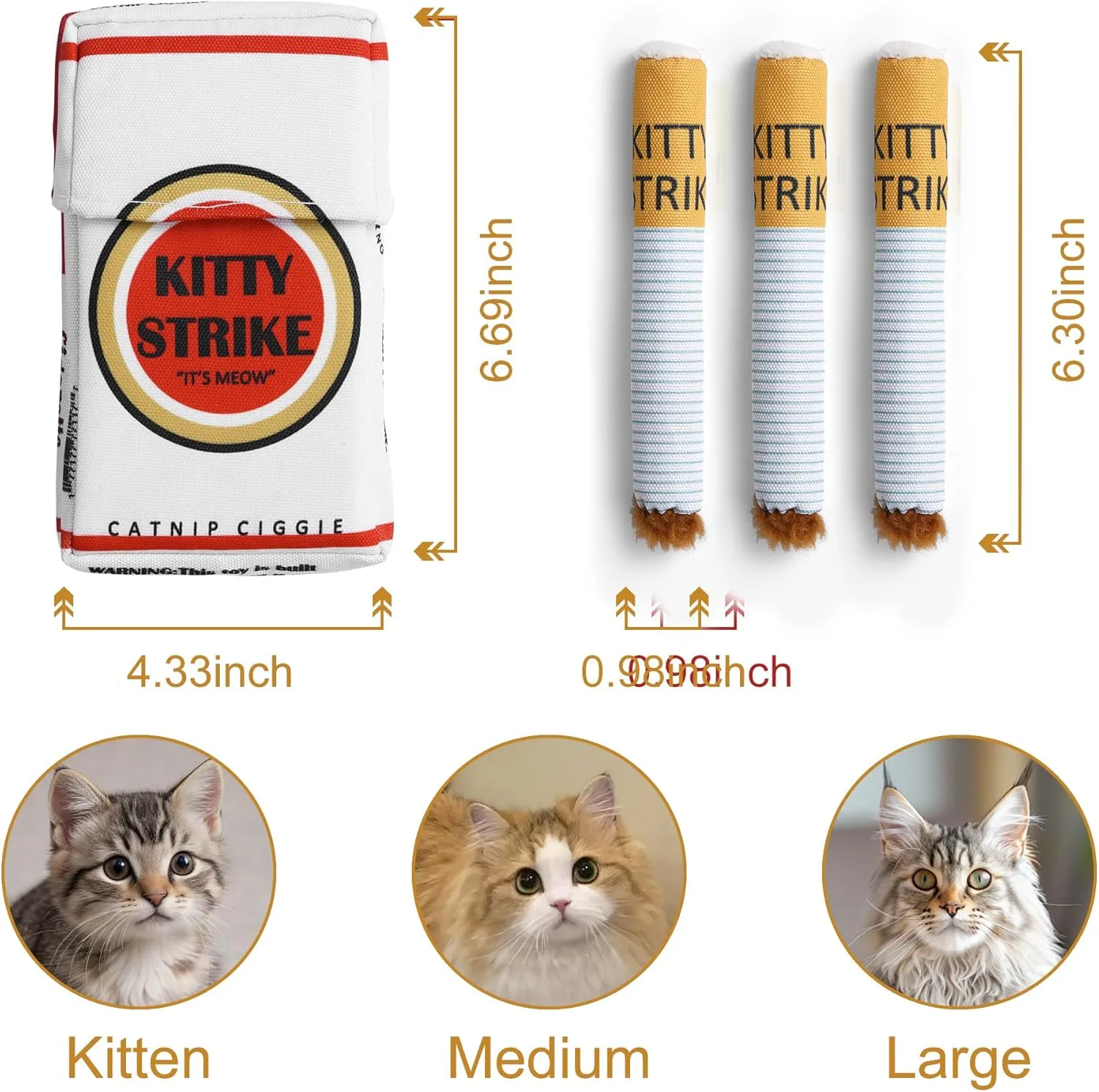 Nocciola 3 Pack Funny Catnip Toys for Cats, 100% North American Organic Catnip Filled, Kittens Teething Chew & Kicker Toys, Interactive Stress Relief Cat Toys for Indoor Cats, White