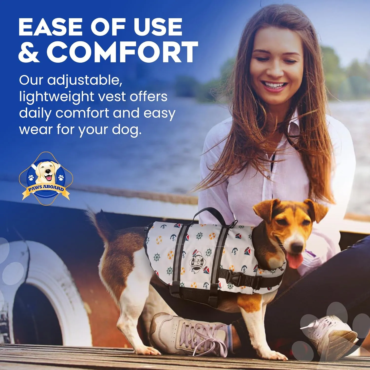 Paws Aboard Dog Life Jacket - Keep Your Canine Safe with a Neoprene Life Vest for Swimming and Boating - Available in Different Sizes, Color and Design to Choose - Nautical Dog, Small