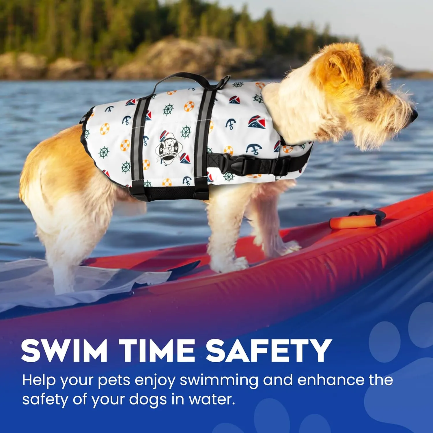 Paws Aboard Dog Life Jacket - Keep Your Canine Safe with a Neoprene Life Vest for Swimming and Boating - Available in Different Sizes, Color and Design to Choose - Nautical Dog, Small