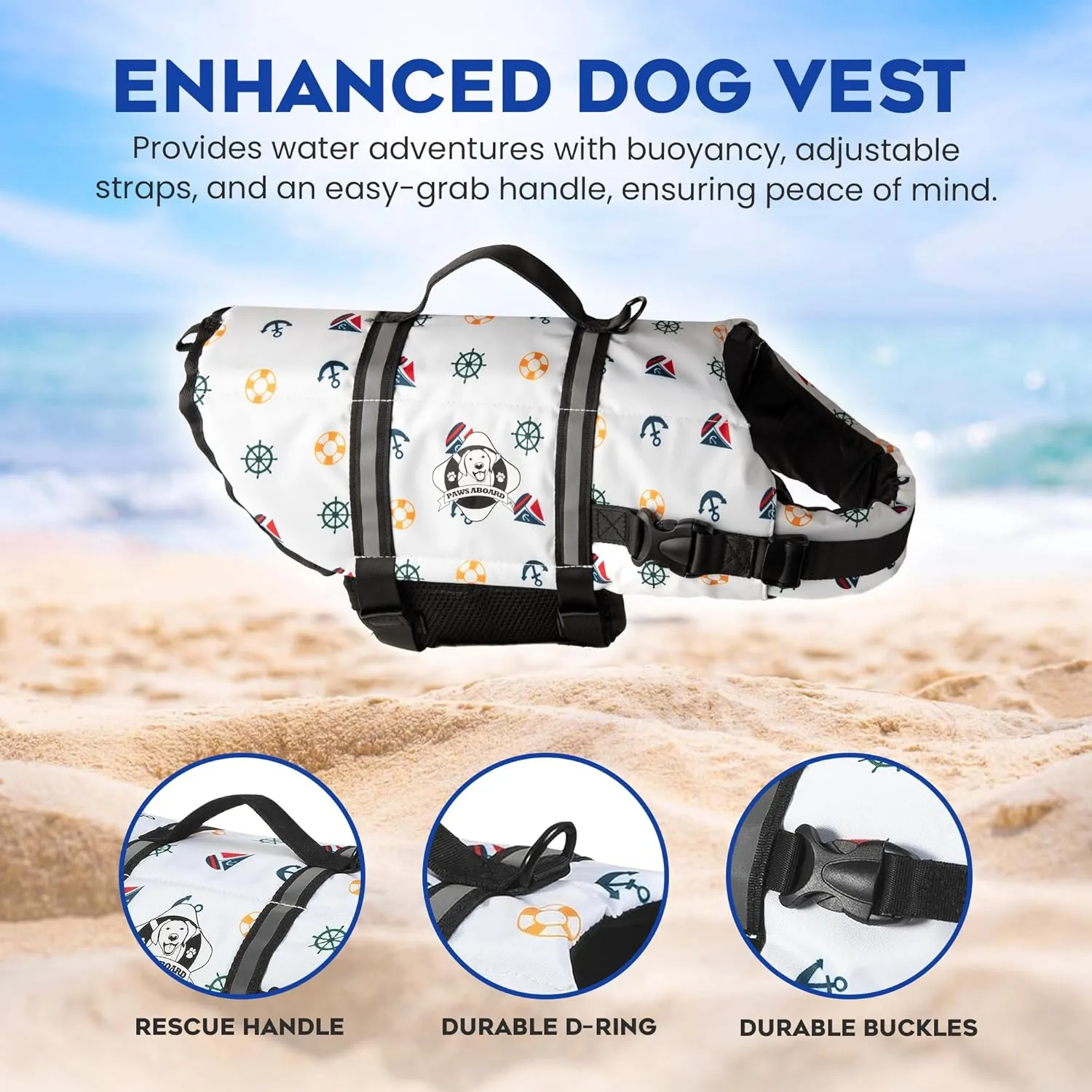 Paws Aboard Dog Life Jacket - Keep Your Canine Safe with a Neoprene Life Vest for Swimming and Boating - Available in Different Sizes, Color and Design to Choose - Nautical Dog, Small