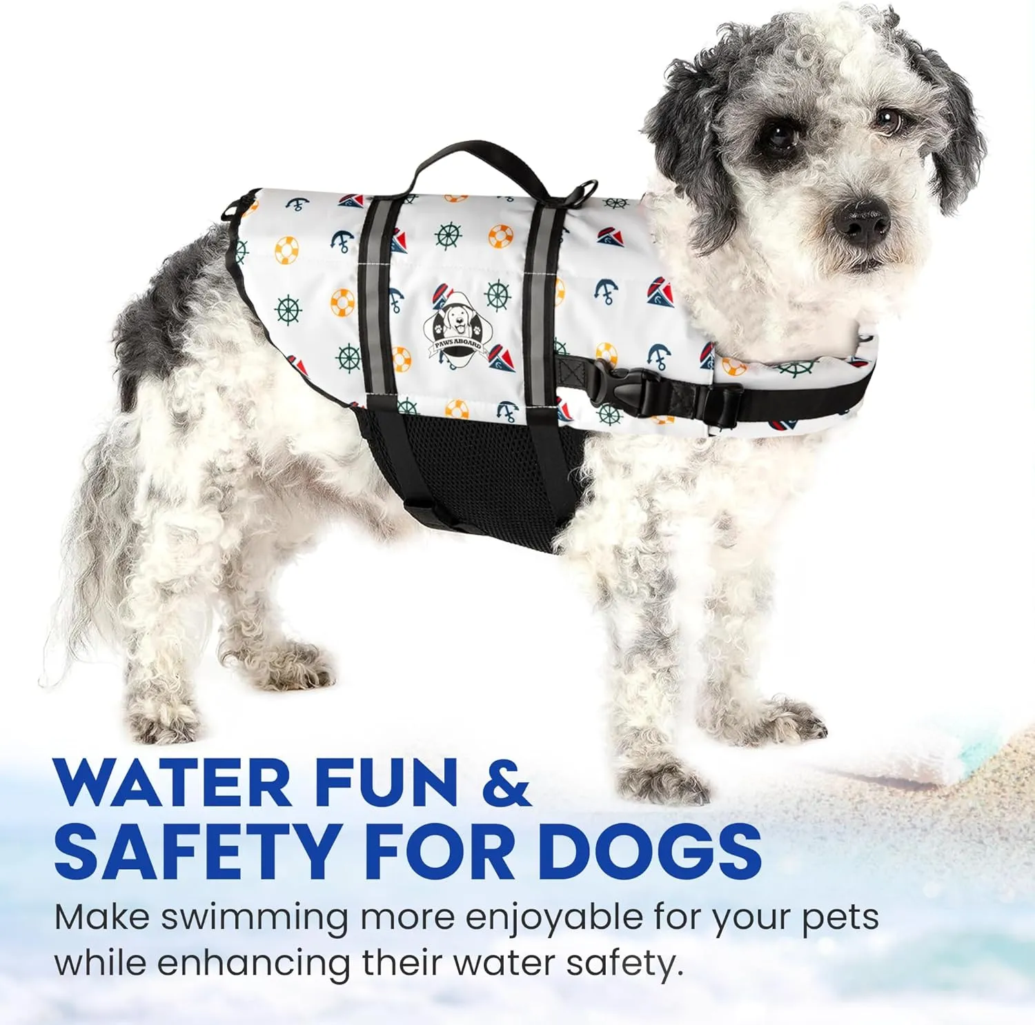 Paws Aboard Dog Life Jacket - Keep Your Canine Safe with a Neoprene Life Vest for Swimming and Boating - Available in Different Sizes, Color and Design to Choose - Nautical Dog, Small