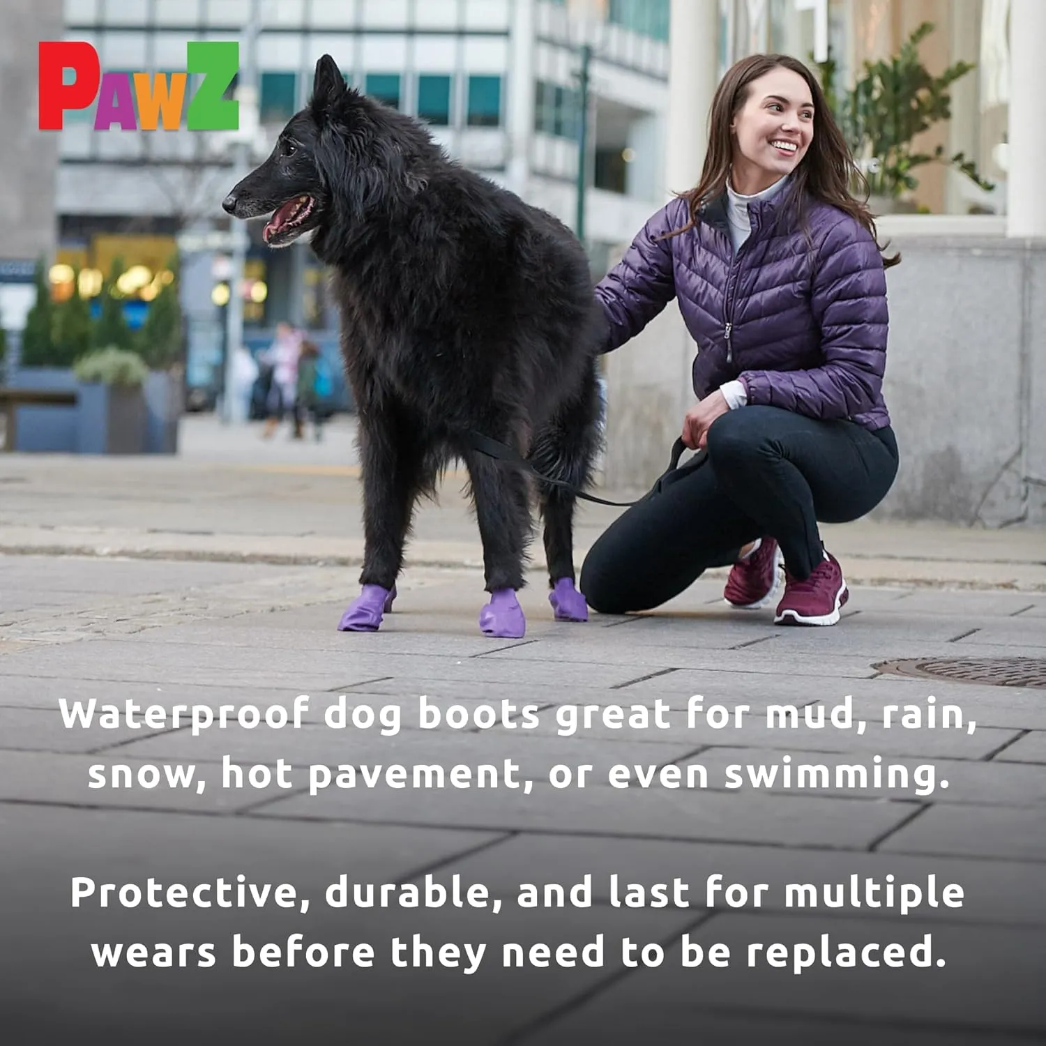 PawZ Rubber Dog Boots for Paws up to 4" - Dog Booties for Hot Pavement, Anti Slip Dog Socks, 12 Reusable Paws Waterproof Dog Boots, L, Purple