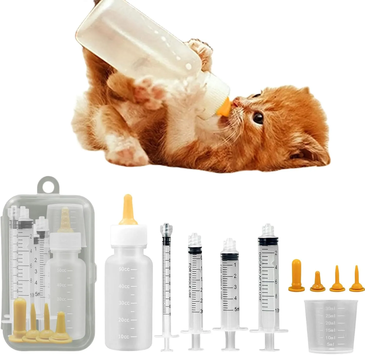 Pet Feeding Syringe with Nipple, Silicone Feeding Tools for Kitten Puppy Feeding Syringe for Newborn Cat Dog Small Animals Rabbits (1ml 3ml 5ml  10ml)