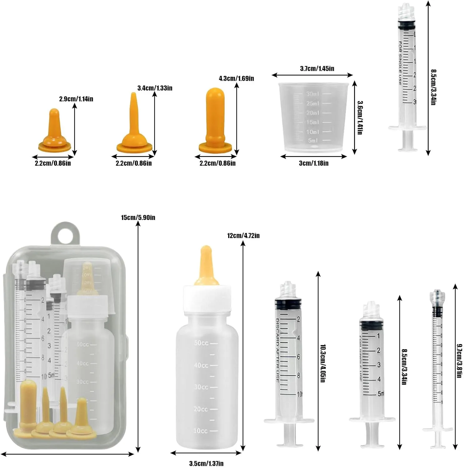 Pet Feeding Syringe with Nipple, Silicone Feeding Tools for Kitten Puppy Feeding Syringe for Newborn Cat Dog Small Animals Rabbits (1ml 3ml 5ml  10ml)