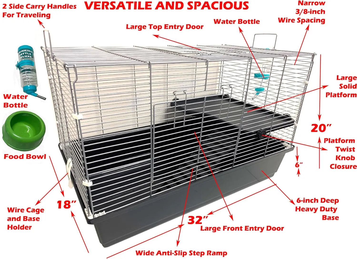 Pet Products Large Universal Small Animal Home Critter Habitat Cage Tight 3/8-inch Wire Spacing for Wide Variety of Small Animals