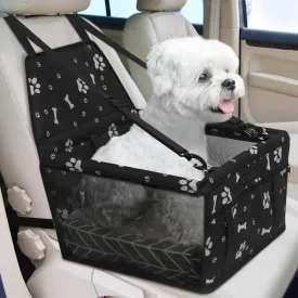 PetsHome Dog Car Seat Foldable Dog Car Booster Seat Waterproof Breathable Oxford Travel Bag for Small to Medium Dogs, Puppies, and Pets-Pattern Black Mat