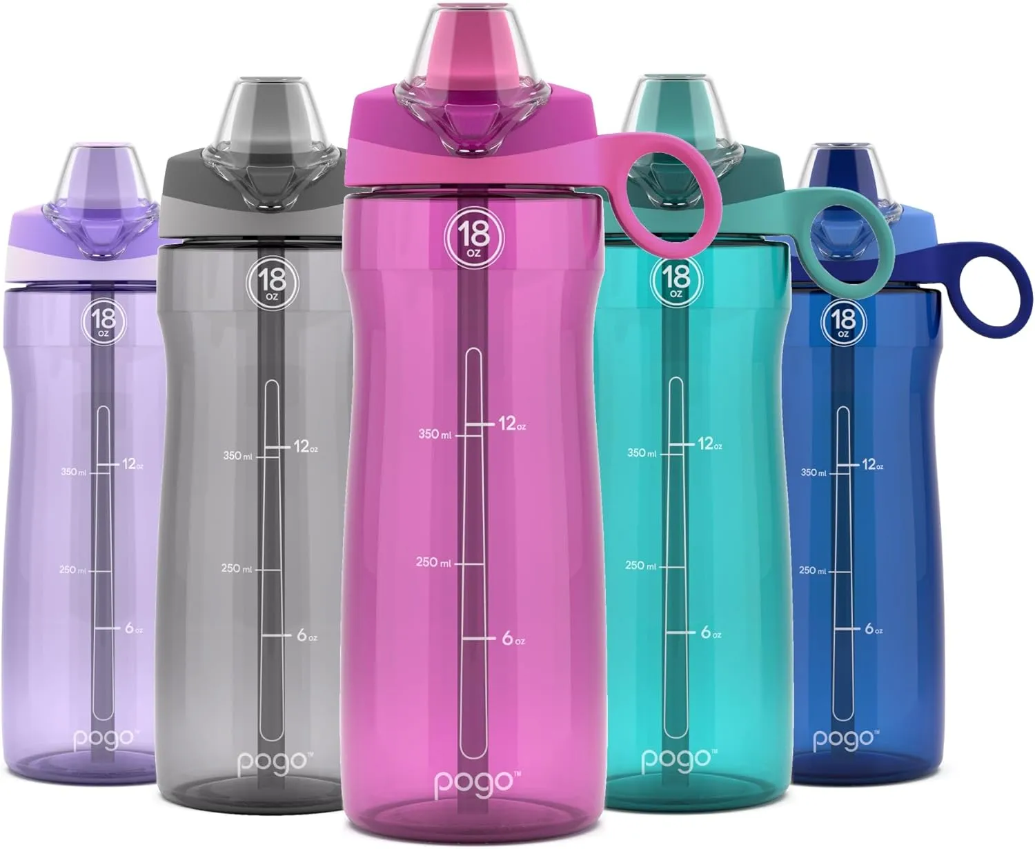Pogo 18oz Plastic Water Bottle with Straw Lid with Carry Handle, Reusable, BPA Free, Dishwasher Safe, Perfect for Travel, School, Outdoors, and Gym
