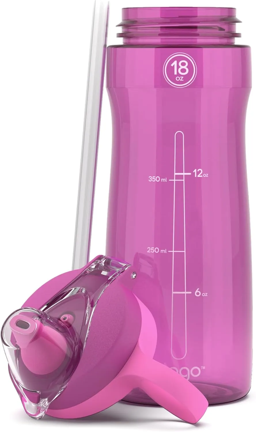 Pogo 18oz Plastic Water Bottle with Straw Lid with Carry Handle, Reusable, BPA Free, Dishwasher Safe, Perfect for Travel, School, Outdoors, and Gym